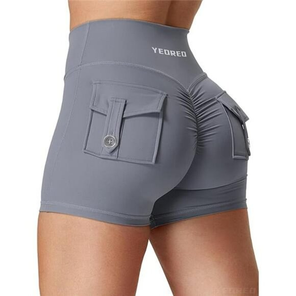 YEOREO Scrunch Workout Shorts High Waist Biker Yoga Booty Shorts with Pockets - Picture 6 of 6